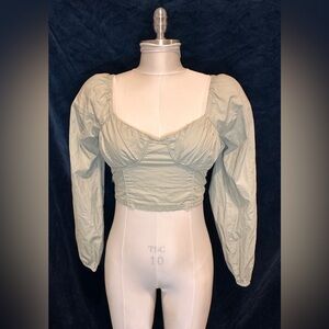 Vintage-Styled Sage Green Long Sleeve Blouse